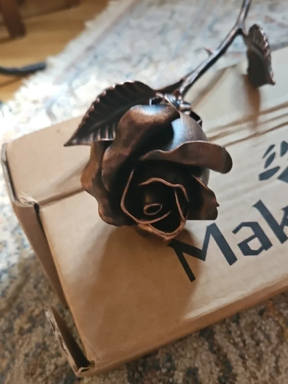 Hand-Forged Steel Decorative Rose Antique Copper Finish Metal Art